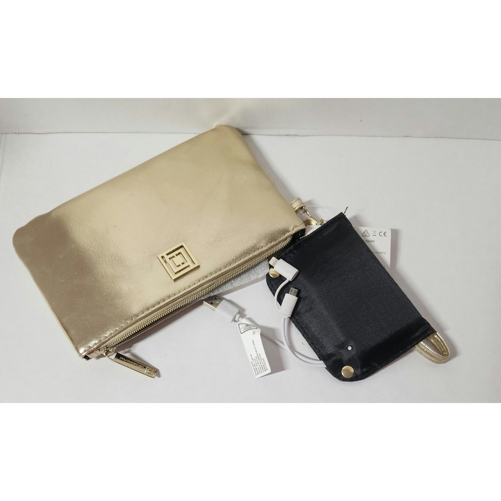 NWT Liz Claiborne Phone Self Charging Wristlet Wallet‎ Gold 8" x 5" Minimalist